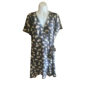 J‎ Crew Womens Wrap Dress Animal Print Knee Length Short Sleeve Black